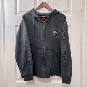 Harley-Davidson Full Zip Sweatshirt Hoodie Jacket Men's Gray Black Size Medium